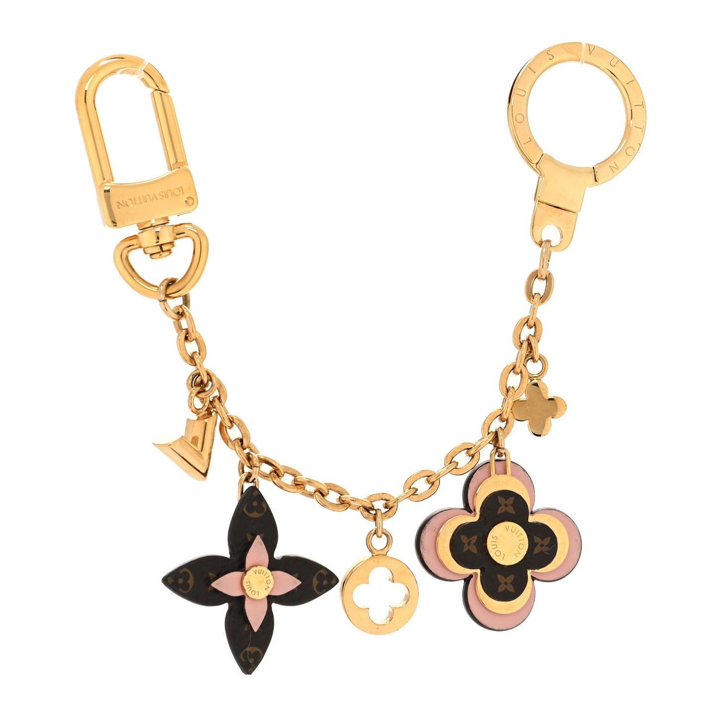 Brass Monogram Blooming Flowers Bag Charm Key Holder Rose Ballerine