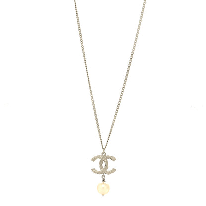 Chanel Crystal Pearl Twisted CC Drop Necklace Silver 2 of 5