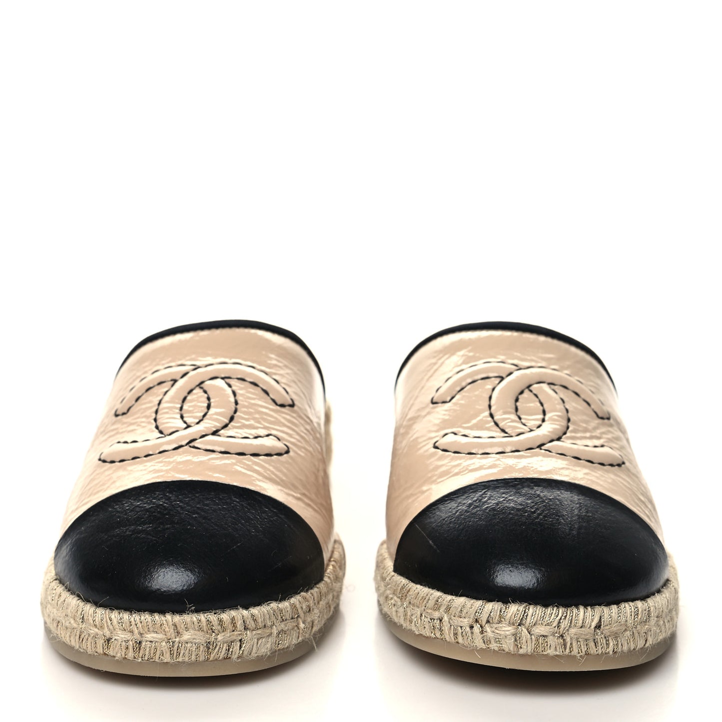 Crumpled Goatskin CC Espadrille Mules 38 Beige Black