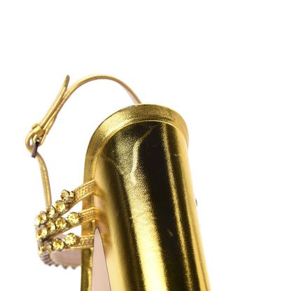 Gucci Nappa Silk Crystal Bertie High Heel Sandals 37 Gold 10 of 11