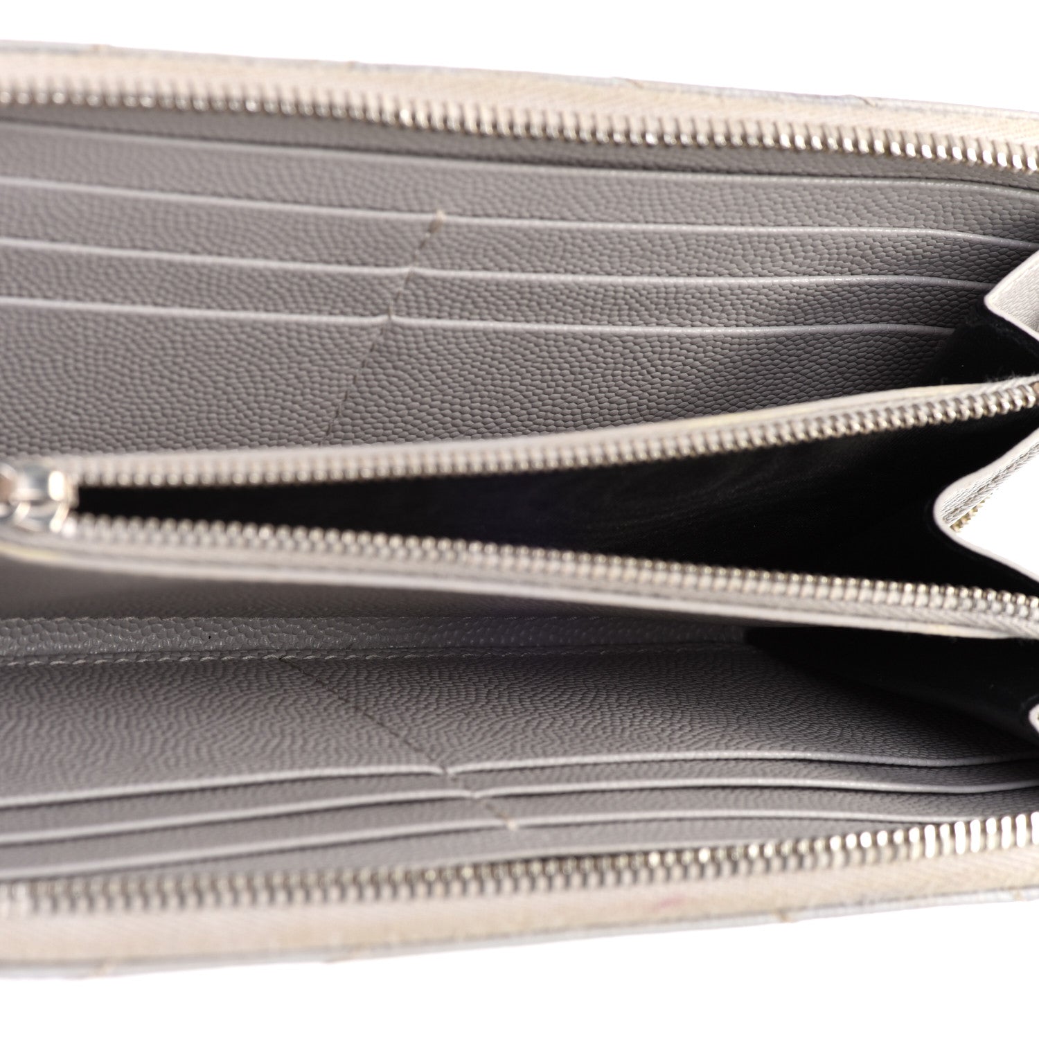 Saint Laurent Grain De Poudre Matelasse Chevron Monogram Zip Around Wallet Granite 5 of 10