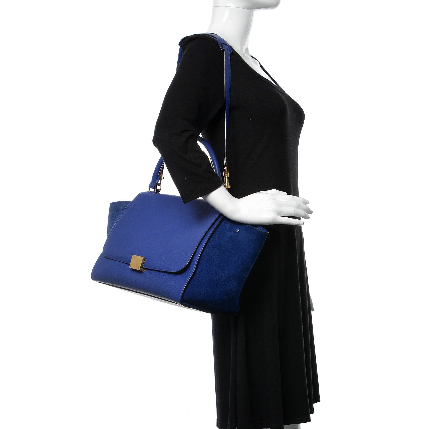 Celine Drummed Calfskin Suede Medium Trapeze Indigo 2 of 16