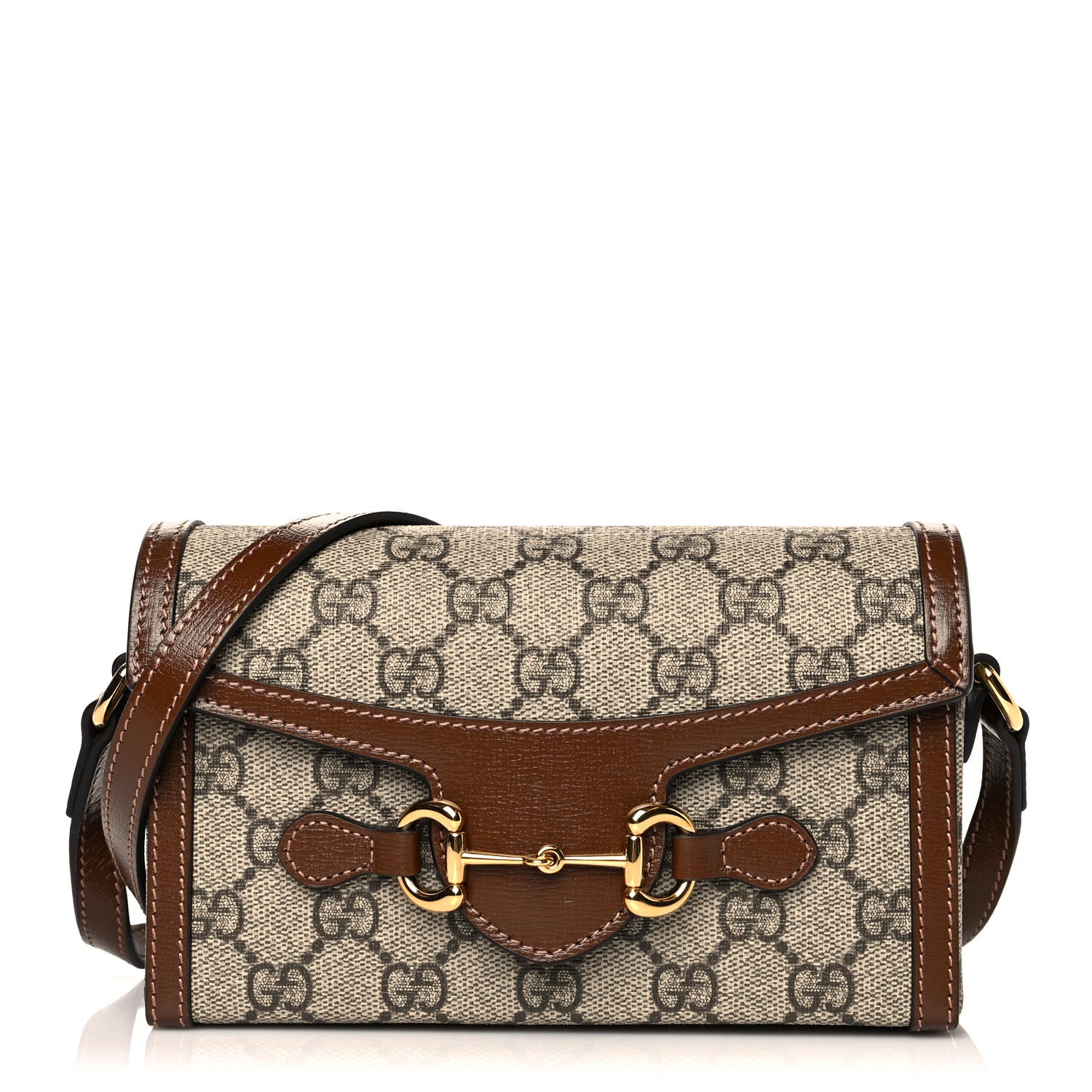 Gucci GG Supreme Monogram Mini Horsebit 1955 Shoulder Bag Beige Brown Sugar 1 of 10