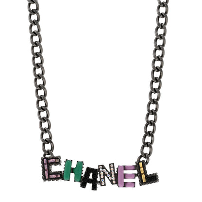 Chanel Crystal Enamel Pearl CC Logo Chain Choker Ruthenium Multicolor 1 of 6