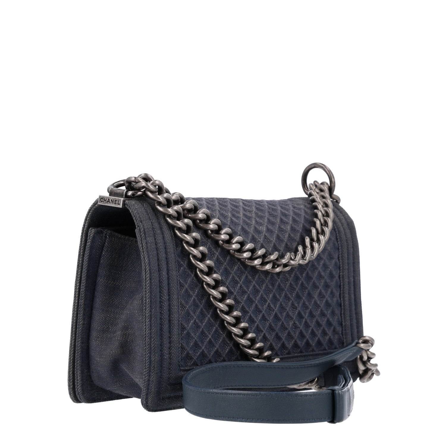 Chanel Denim Quilted Embossed Medium Boy Flap Blue 3 of 10