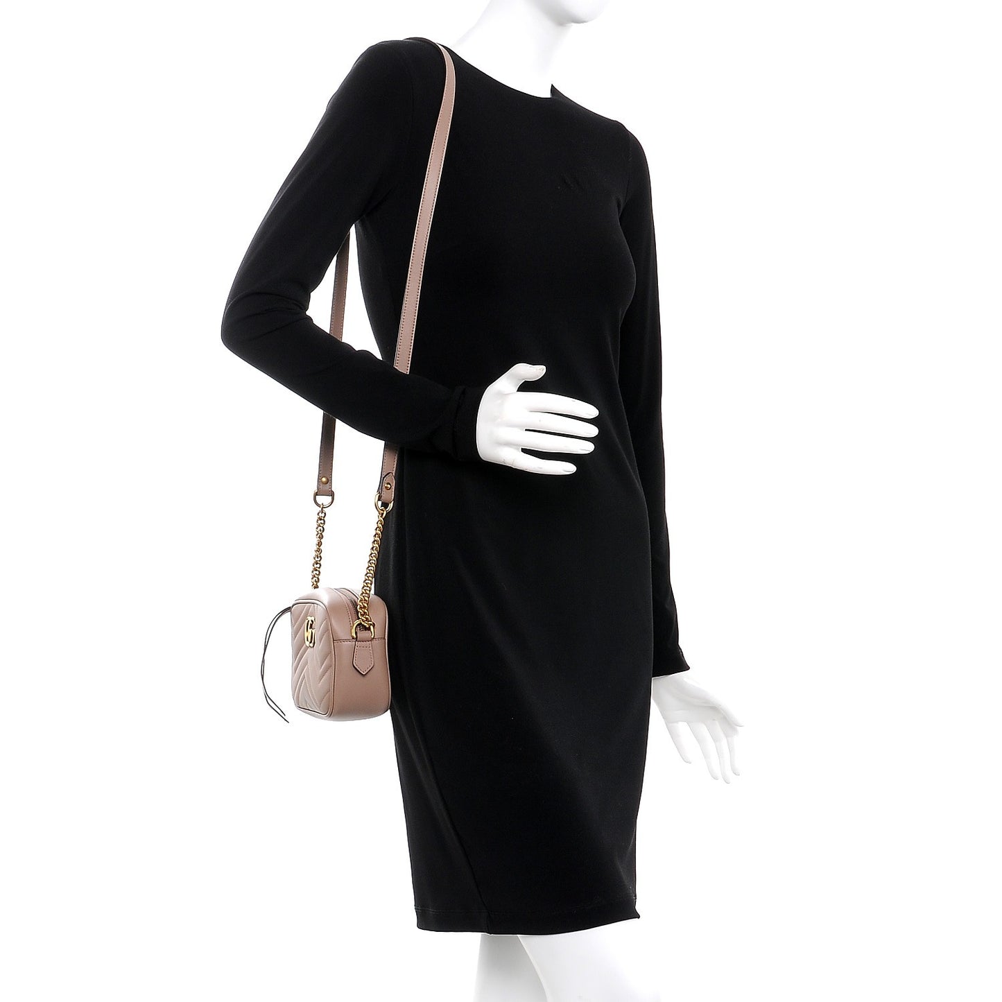 Calfskin Matelasse Mini GG Marmont Chain Shoulder Bag Nude