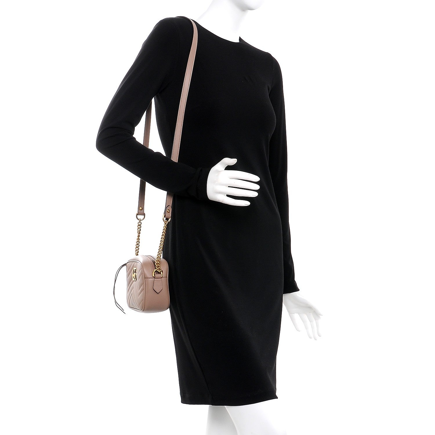 Gucci Calfskin Matelasse Mini GG Marmont Chain Shoulder Bag Nude 2 of 7