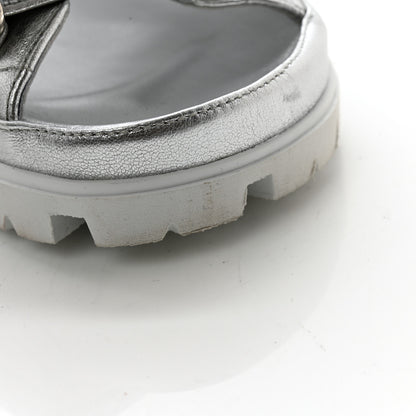 Prada Metallic Nappa Quilted Padded Slingback Sandals 37 Silver 10 of 10