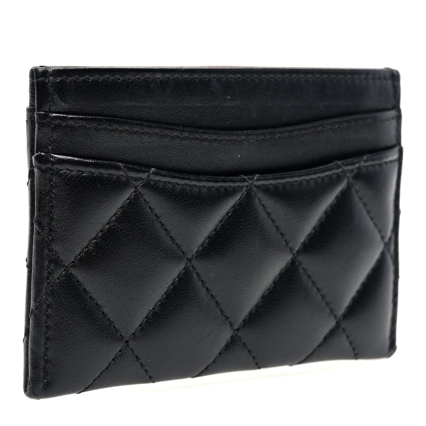 Lambskin Quilted Card Holder Black