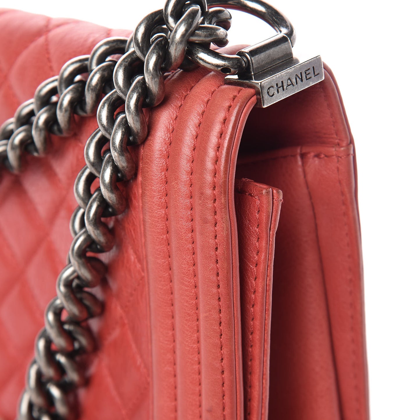 Calfskin Quilted Large Boy Flap Red