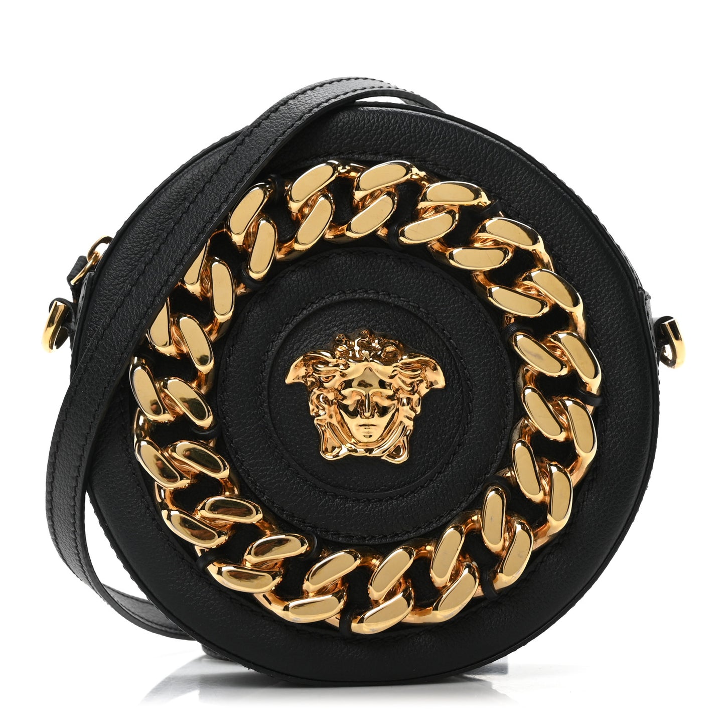 Calfskin Mini La Medusa Chain Round Crossbody Bag Black