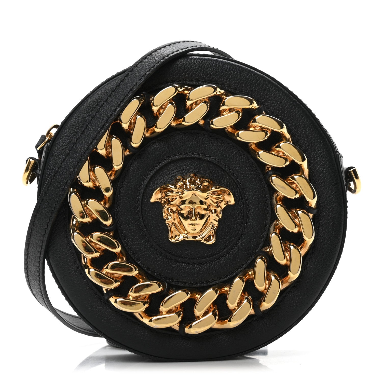 Versace Calfskin Mini La Medusa Chain Round Crossbody Bag Black 1 of 10