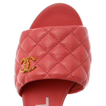 Chanel Lambskin Quilted Textured CC Mules 37.5 Pink 9 of 10