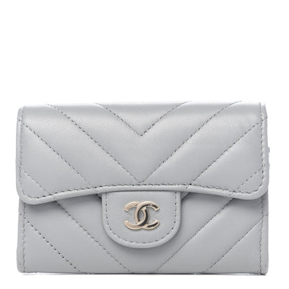 Chanel Lambskin Chevron Quilted Flap Card Holder Grey 1 of 7