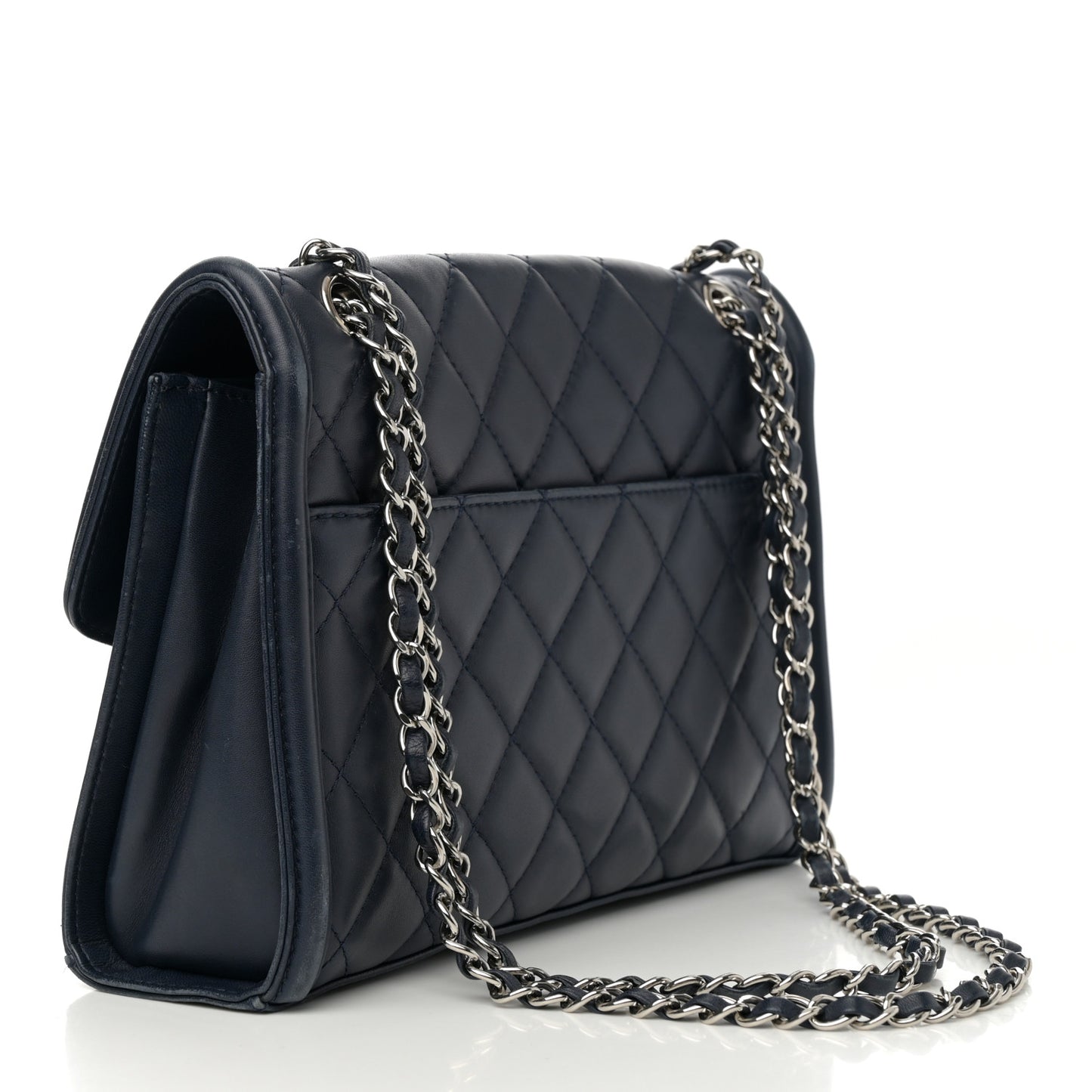Lambskin Quilted Large Geometric Flap Navy