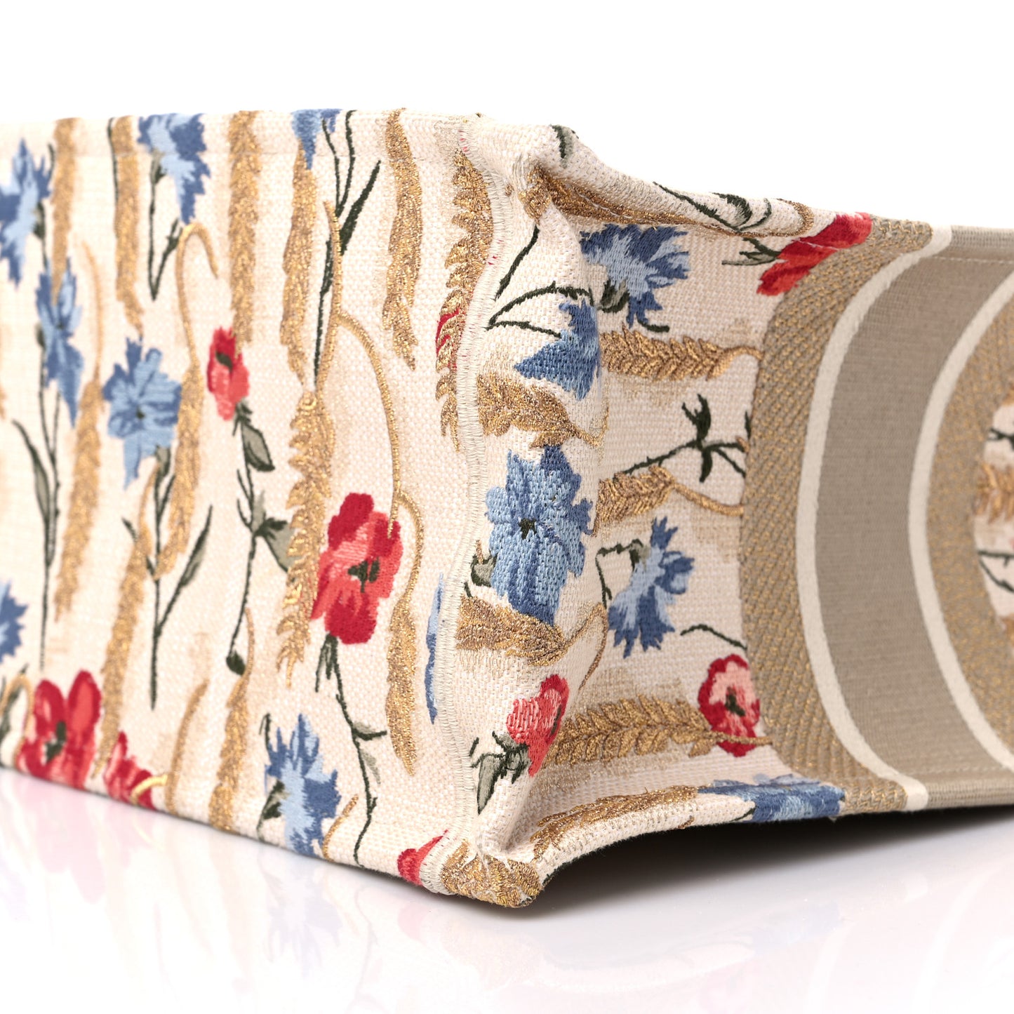 Canvas Embroidered Medium Hibiscus Book Tote Beige Multicolor