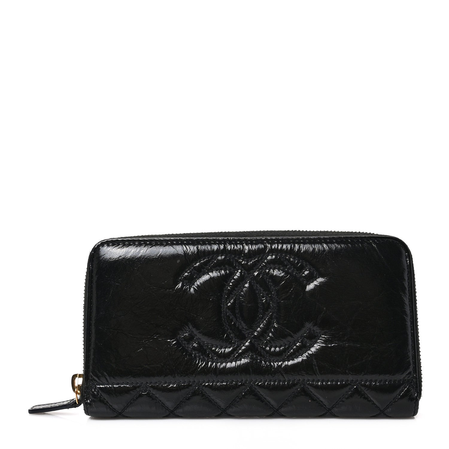 Chanel Shiny Aged Calfskin Quilted CC Wallet Black 1 of 7