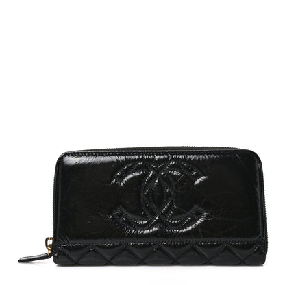 Chanel Shiny Aged Calfskin Quilted CC Wallet Black 1 of 7