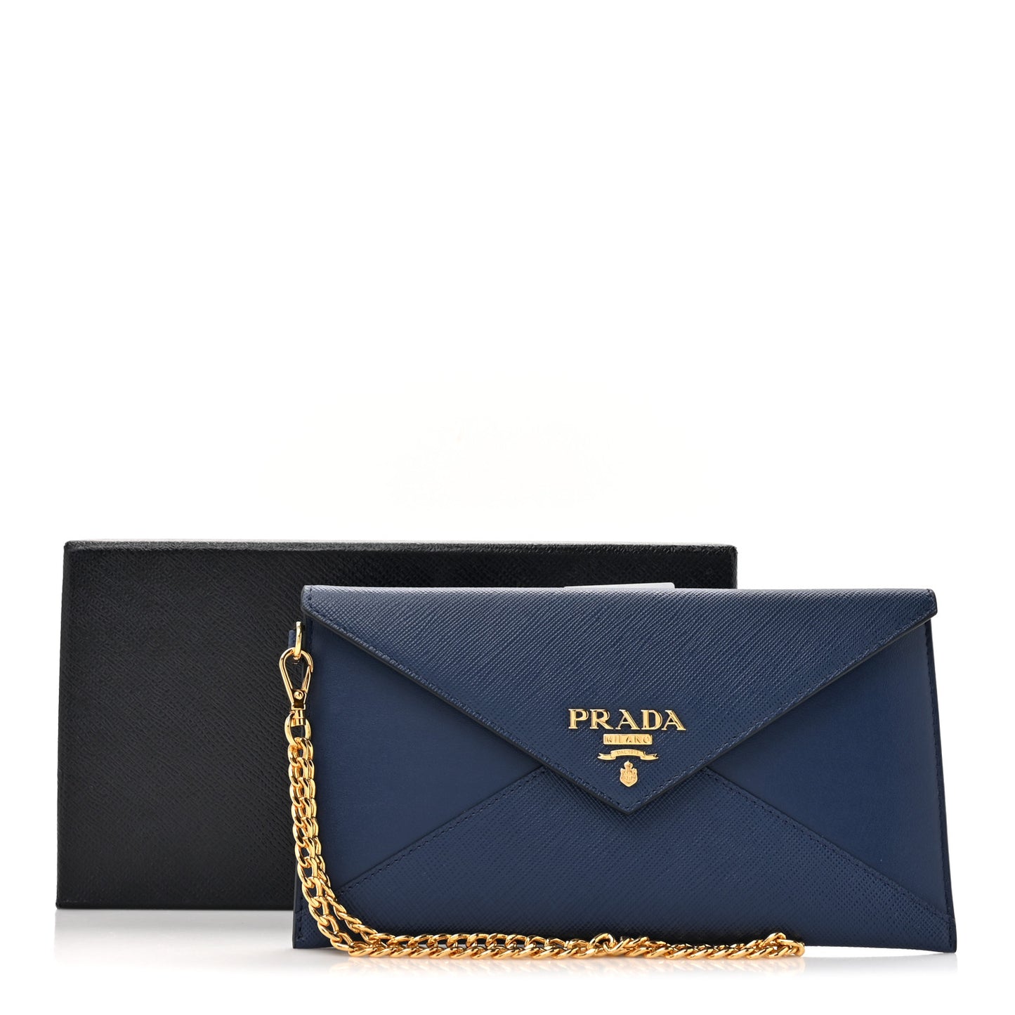 Saffiano City Calf Clutch With Chain Bluette