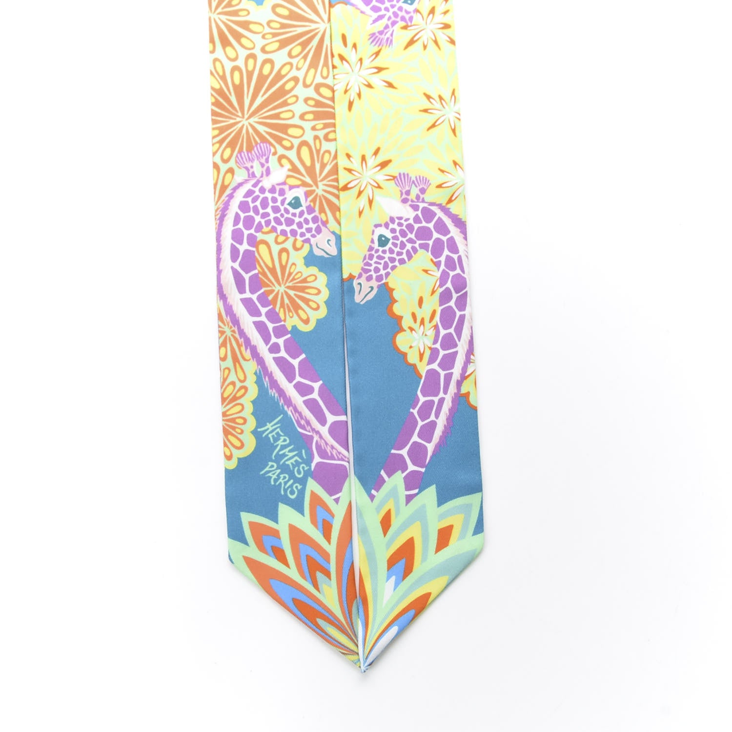 Hermes Silk The Three Graces Twilly Canard Mauve Jaune Fluo 2 of 4