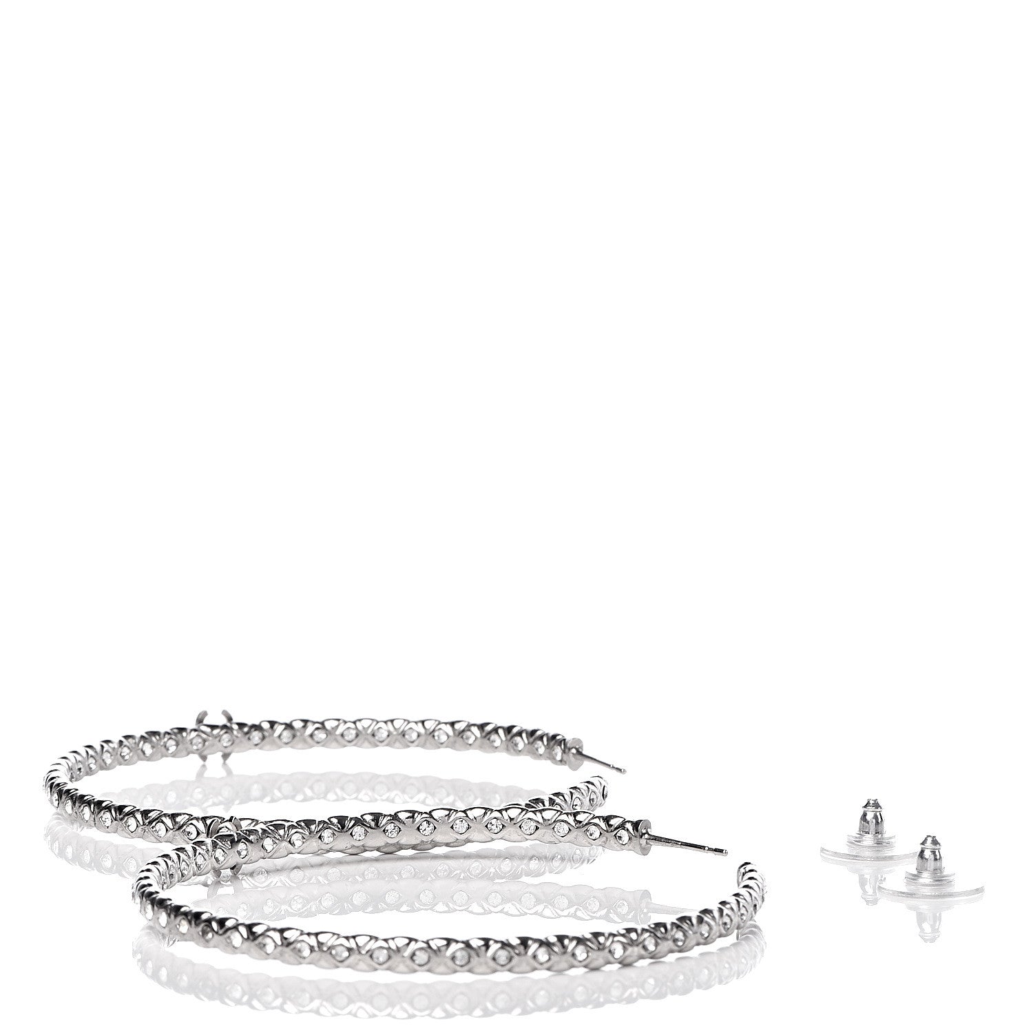 Chanel Crystal CC Hoop Earrings Silver 3 of 5
