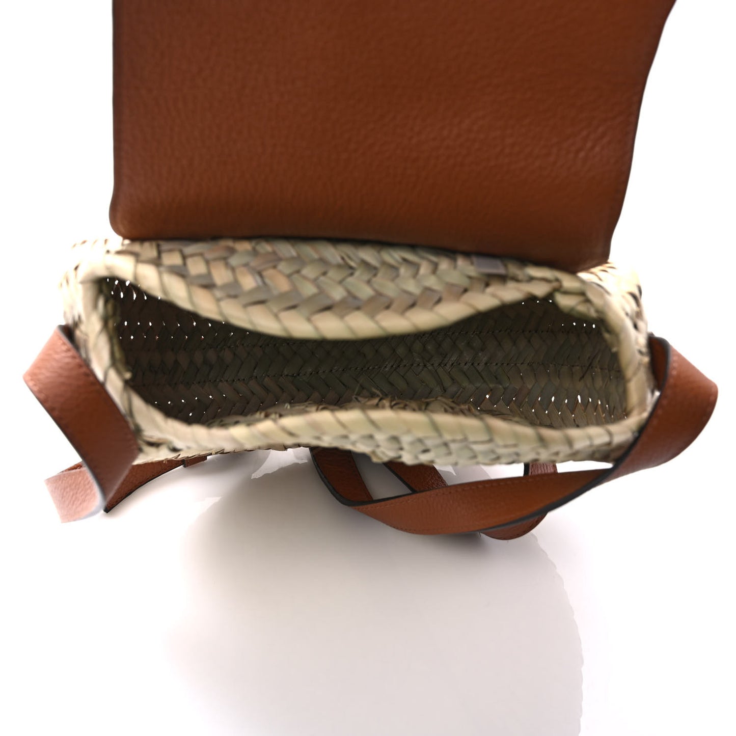 Raffia Small Grain Calfskin Small Marcie Basket Crossbody Tan