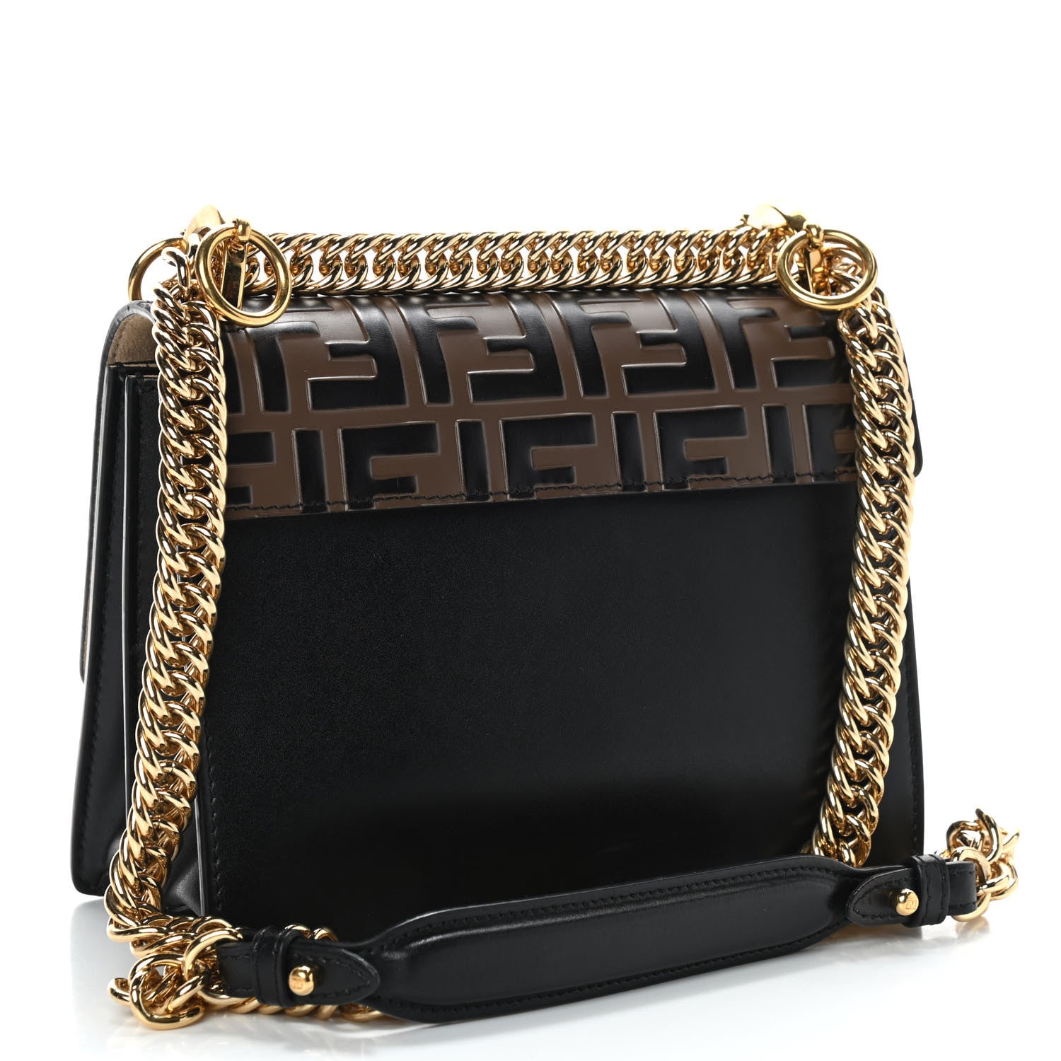 Fendi Vitello Liberty Bi-Color FF 1974 Embossed Small Kan I Shoulder Bag Black Maya 3 of 9