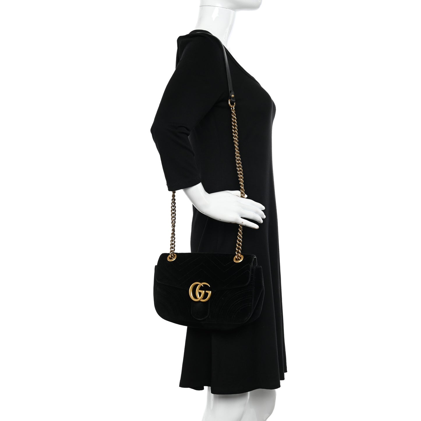 Velvet Matelasse Small GG Marmont Shoulder Bag Black