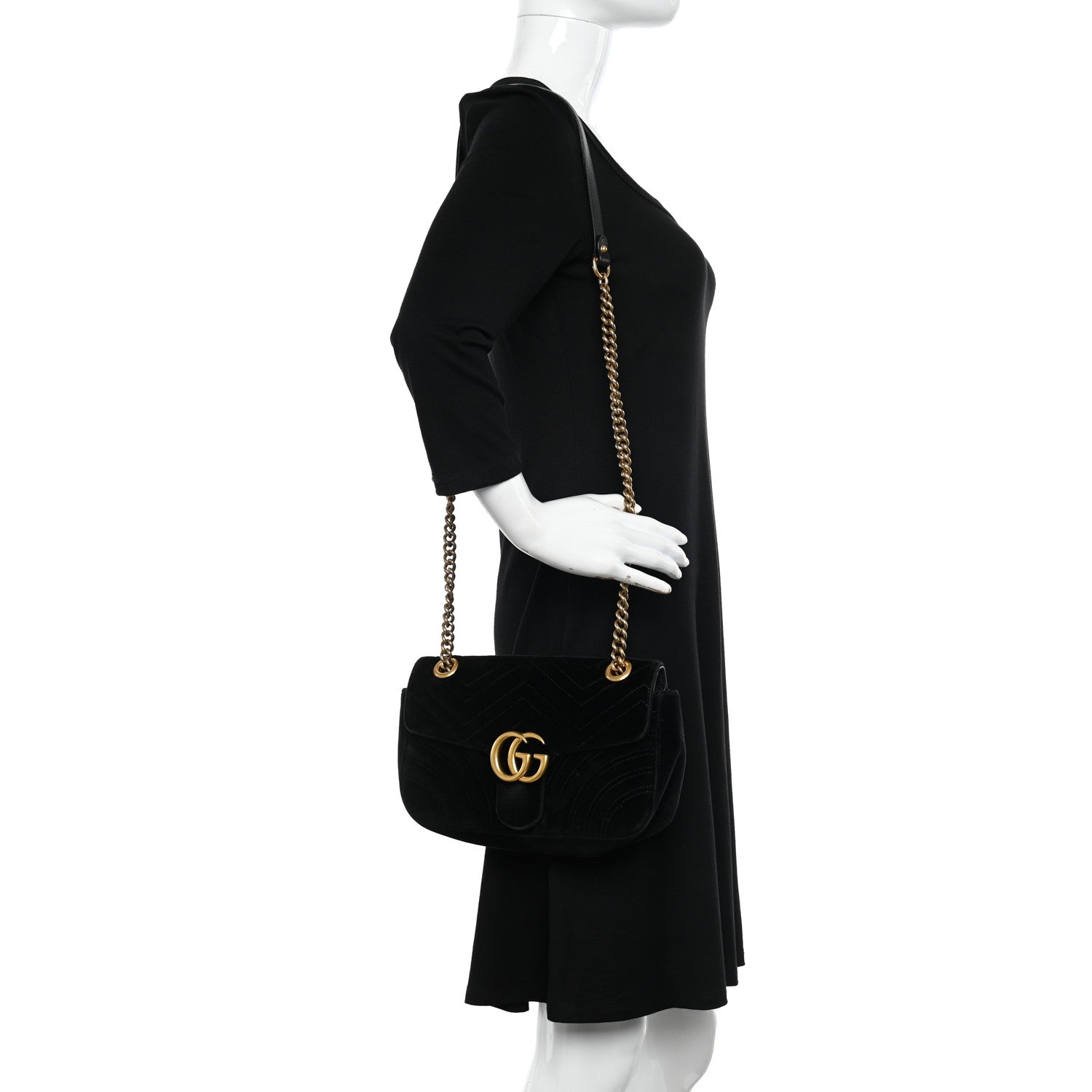 Gucci Velvet Matelasse Small GG Marmont Shoulder Bag Black 2 of 11
