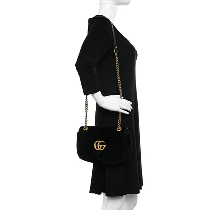 Gucci Velvet Matelasse Small GG Marmont Shoulder Bag Black 2 of 11