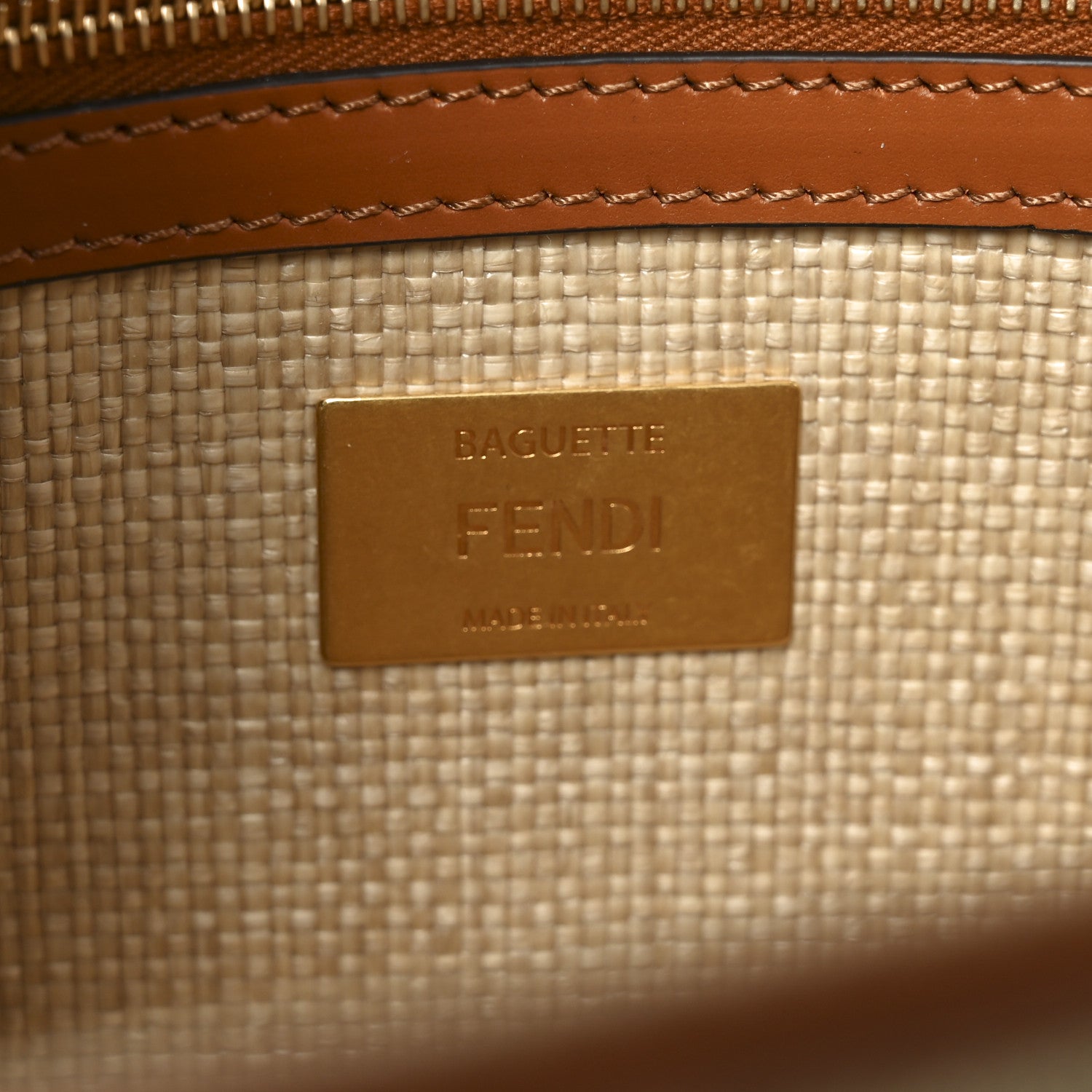 Fendi Raffia Vitello King Lucido FF Embroidered Baguette Alchemy Brandy 6 of 11