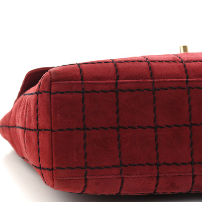 Chanel Suede Square Stitched Jumbo Single Flap Red 8 of 10