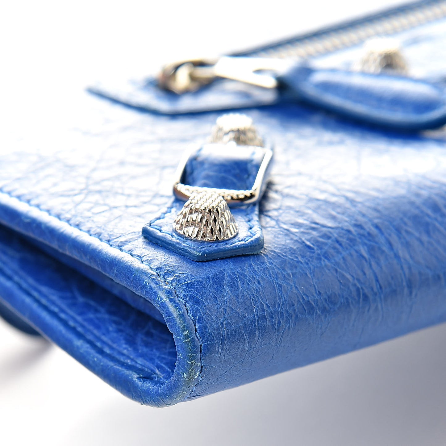Agneau Giant 12 Silver Hardware Continental Zip Around Wallet Bleu Lazuli