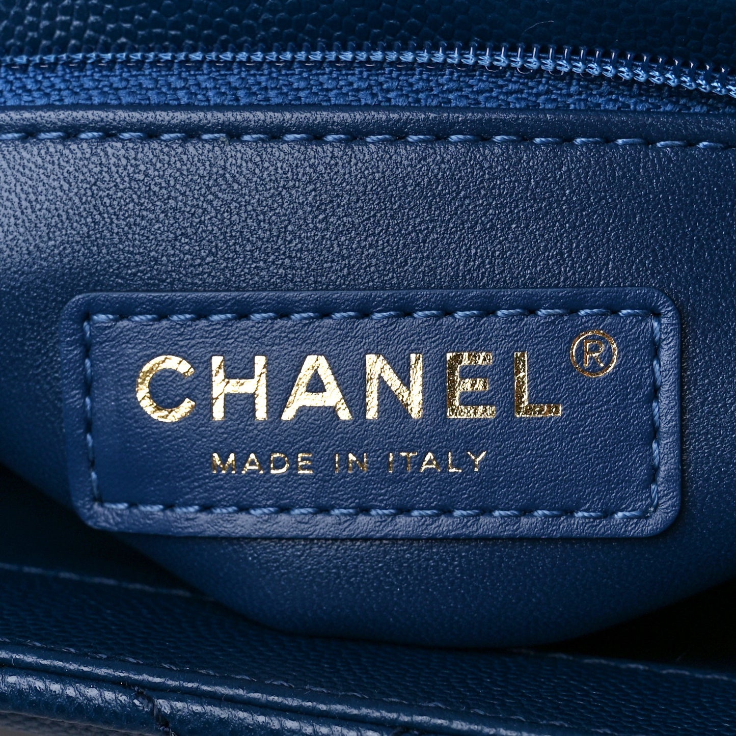 Caviar Quilted Lizard Embossed Mini Coco Handle Flap Navy Blue