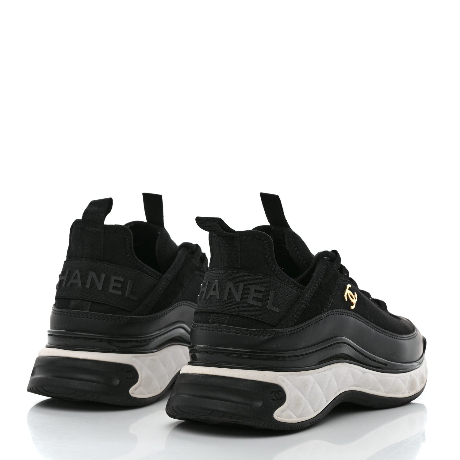 Chanel Velvet Calfskin Mixed Fibers CC Sneakers 39.5 Black 4 of 9