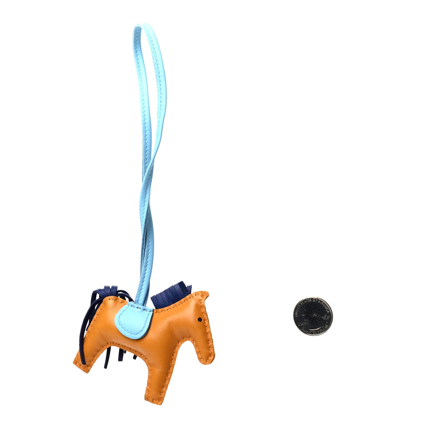 Hermes Milo Lambskin Grigri Rodeo Horse Bag Charm PM Naturel Bouton D'Or Celeste Bleu Saphir 2 of 3