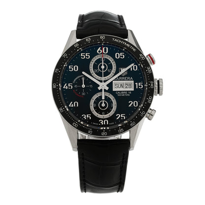 Tag Heuer Stainless Steel Alligator 43mm Carrera Calibre 16 Chronograph Automatic Watch Black CV2A10 1 of 4