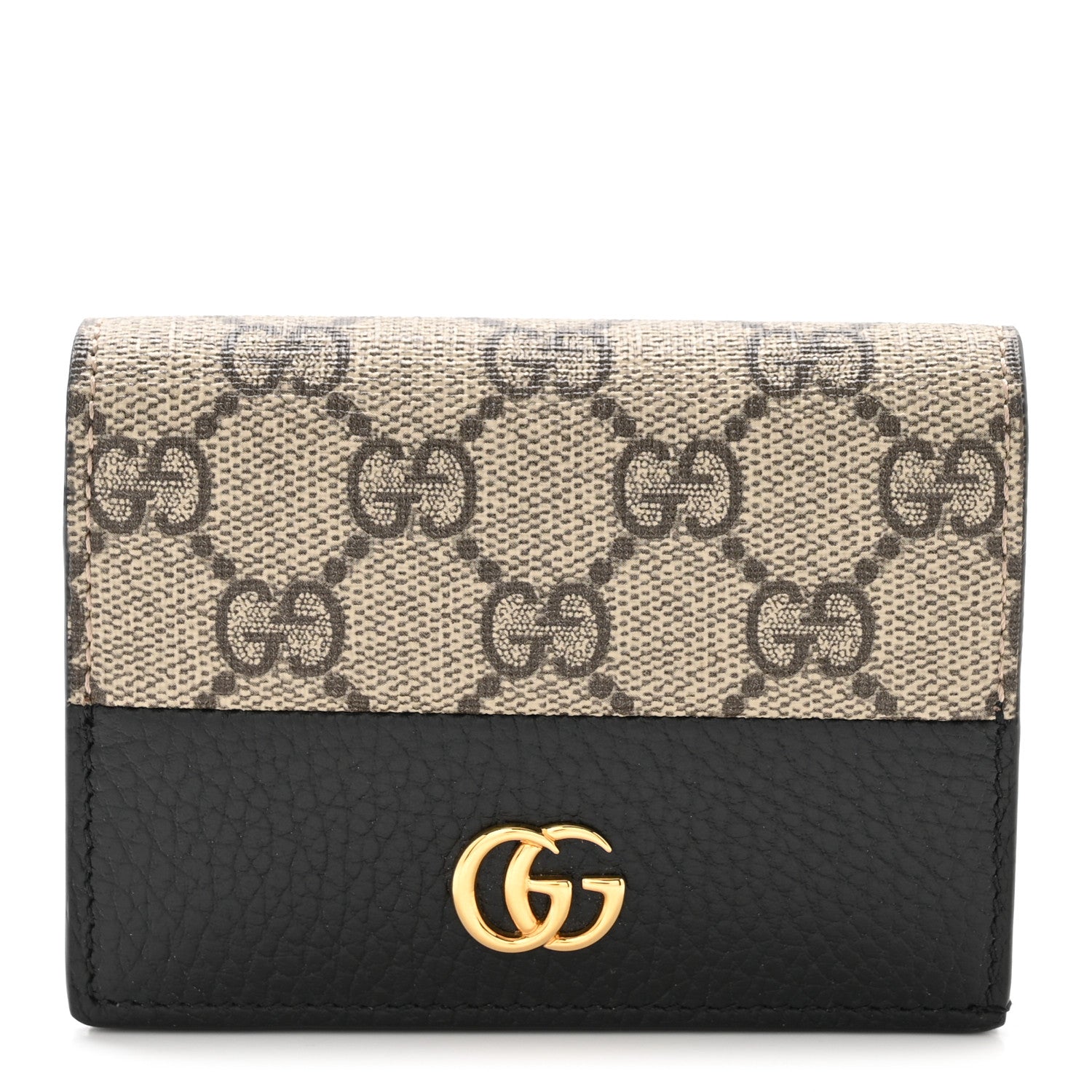Gucci Dollar Calfskin GG Supreme Monogram GG Marmont Card Case Black Beige Ebony 1 of 7