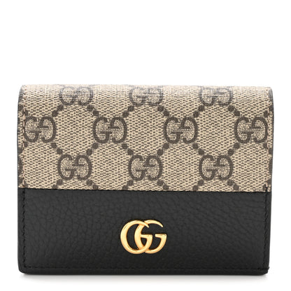Gucci Dollar Calfskin GG Supreme Monogram GG Marmont Card Case Black Beige Ebony 1 of 7