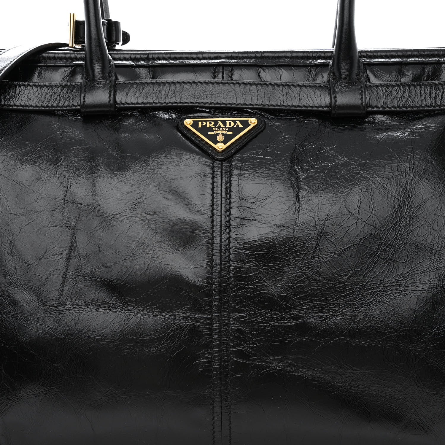 Prada Glossy Calfskin Triangle Large Bonnie Shoulder Bag Black 8 of 11