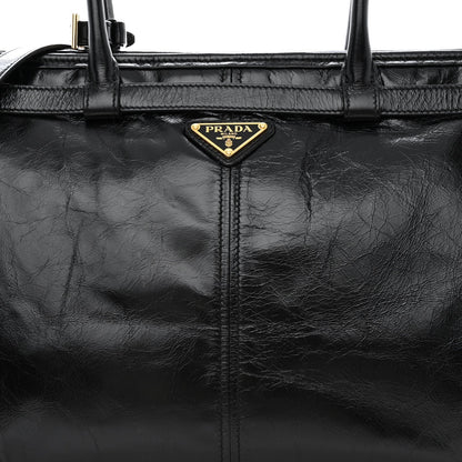 Prada Glossy Calfskin Triangle Large Bonnie Shoulder Bag Black 8 of 11