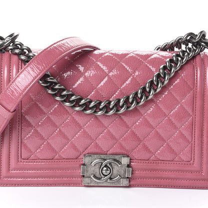 Chanel Distressed Patent Quilted Medium Boy Flap Pink 8 of 10