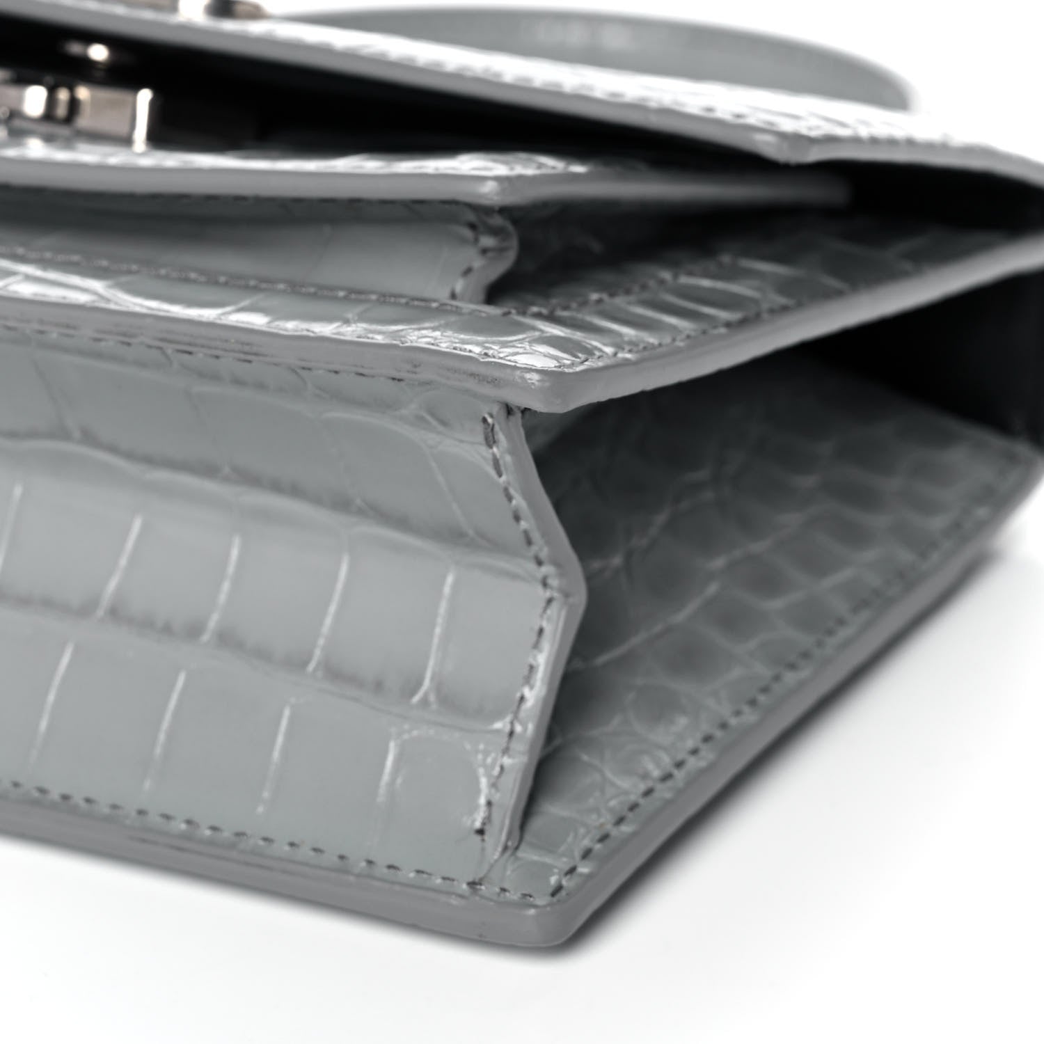 Balenciaga Shiny Calfskin Crocodile Embossed XS Sharp Top Handle Bag Balenciaga Grey 9 of 13