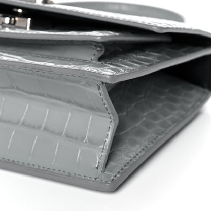 Balenciaga Shiny Calfskin Crocodile Embossed XS Sharp Top Handle Bag Balenciaga Grey 9 of 13