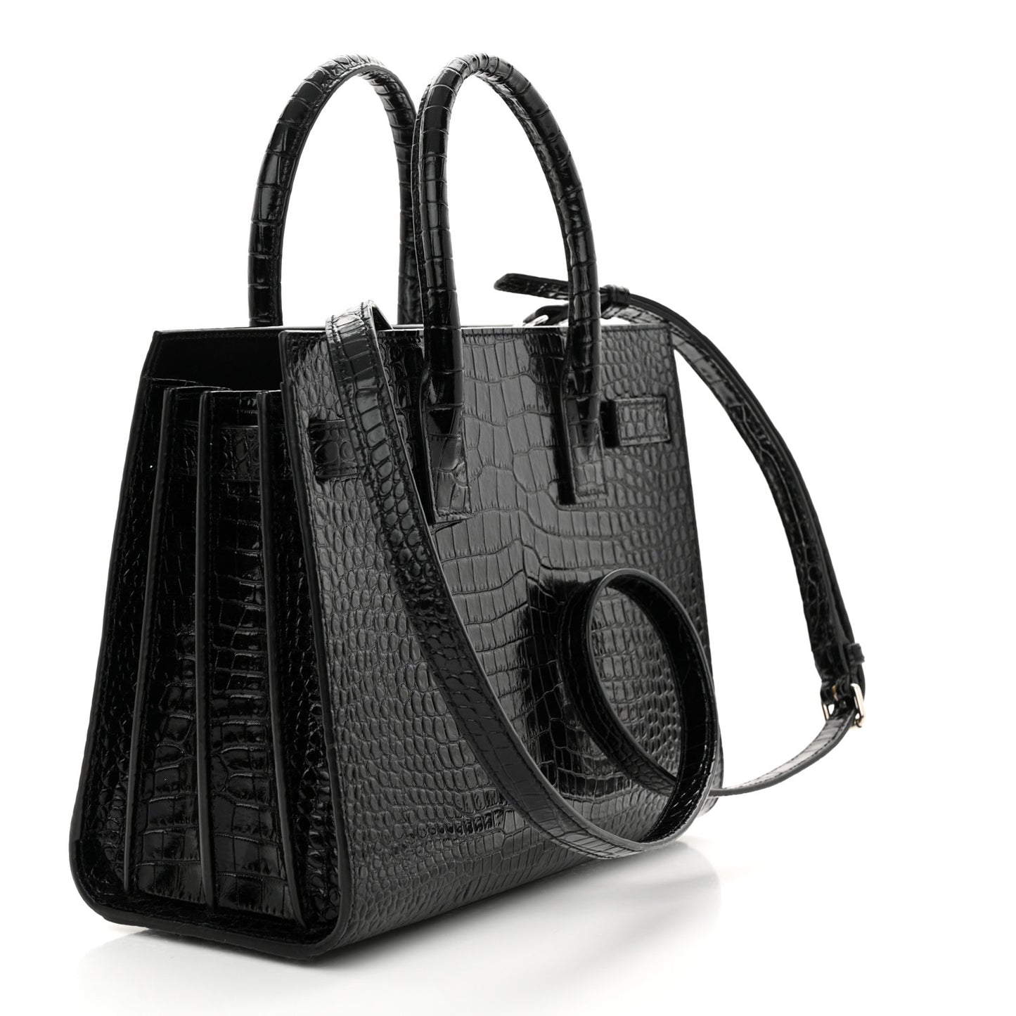 Calfskin Crocodile Embossed Baby Sac De Jour Black