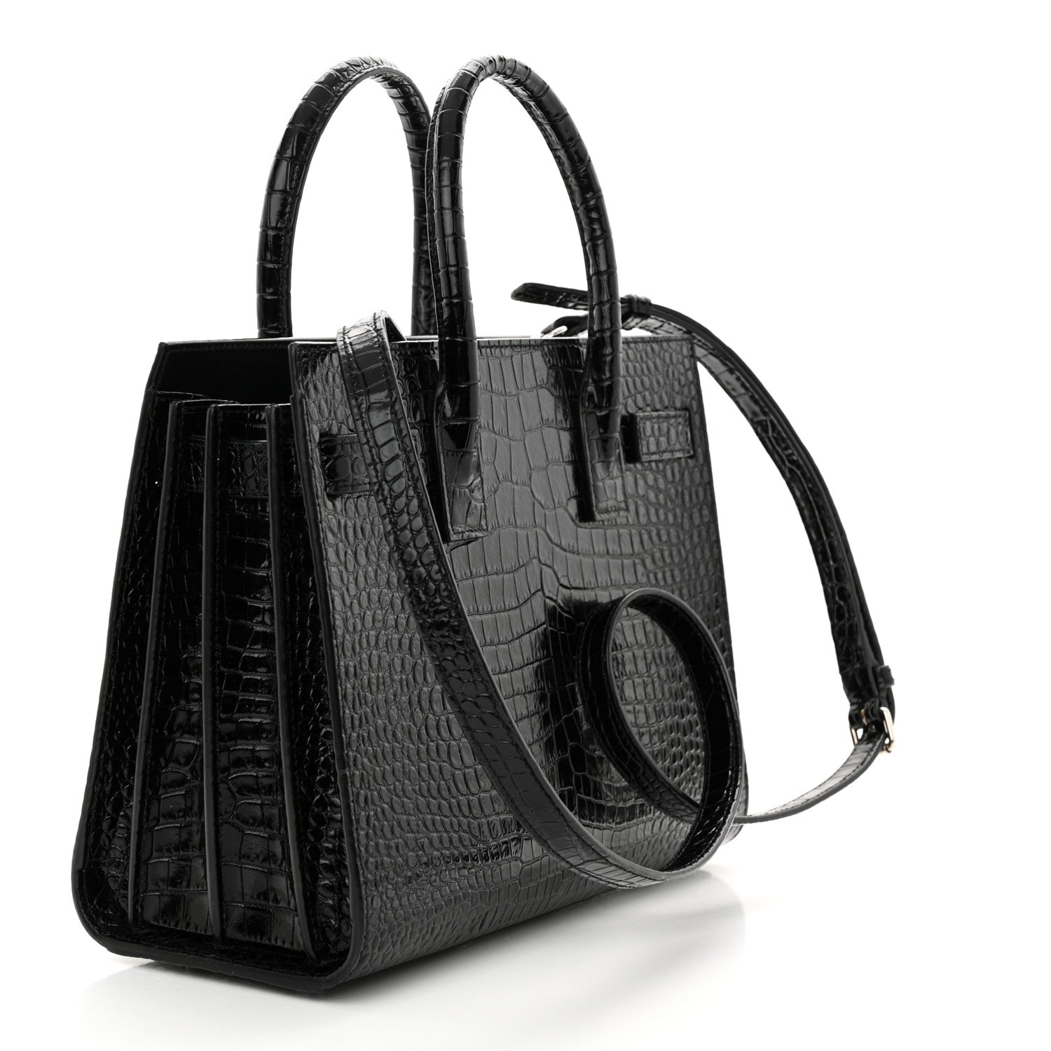 Saint Laurent Calfskin Crocodile Embossed Baby Sac De Jour Black 3 of 10