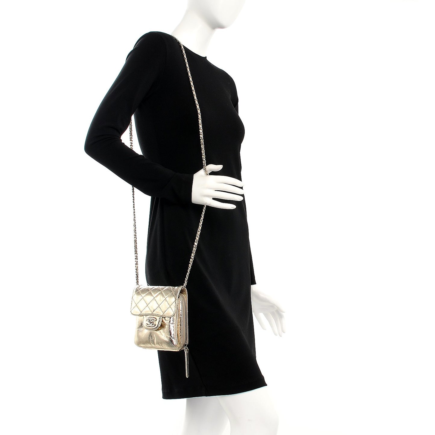 Crackled Aged Calfskin Mini Crossbody Flap Gold