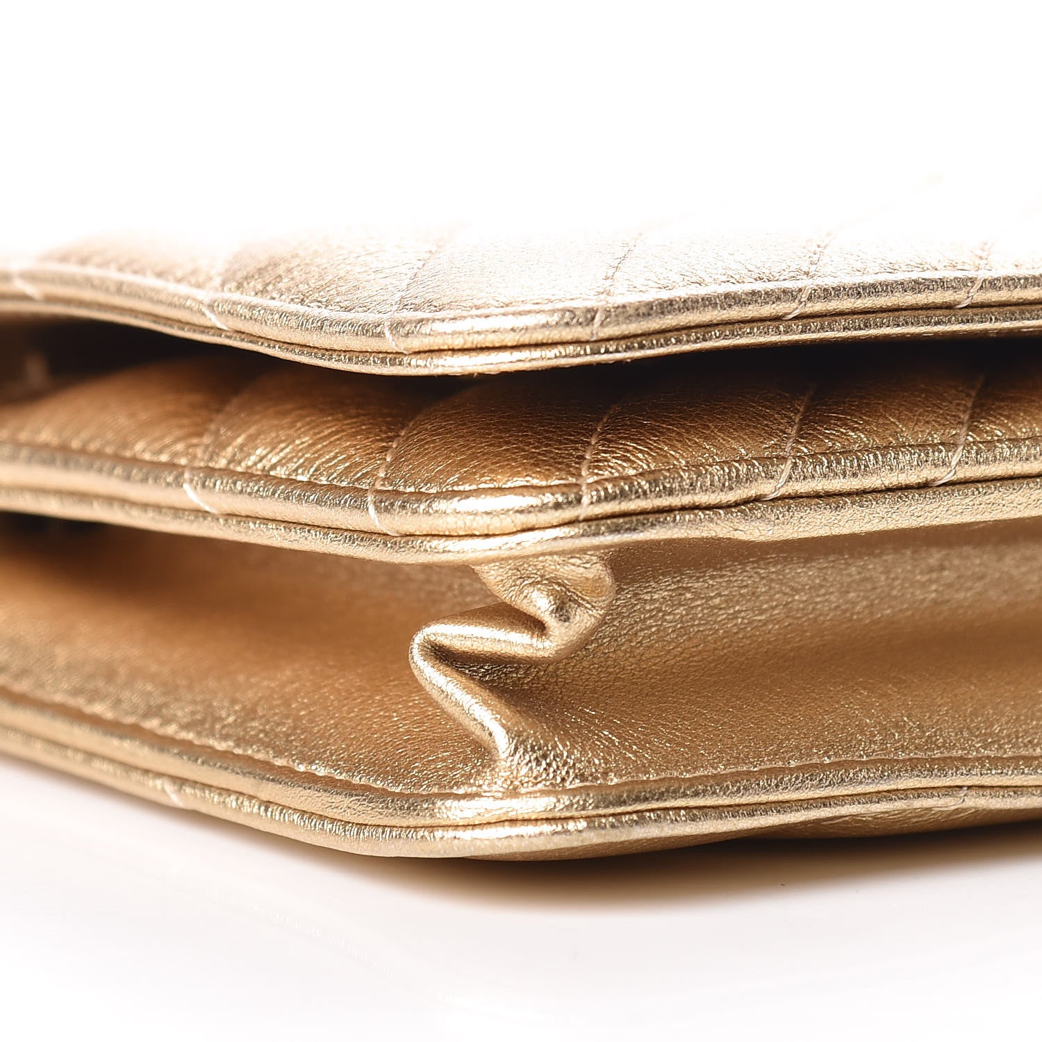 Chanel Metallic Lambskin Chevron Quilted Wallet On Chain WOC Gold 10 of 14