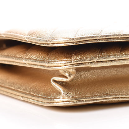 Chanel Metallic Lambskin Chevron Quilted Wallet On Chain WOC Gold 10 of 14