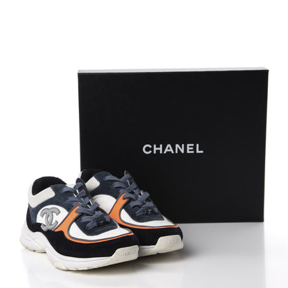 Chanel Nylon Calfskin Suede CC Womens Sneakers 36 Navy White Orange 8 of 8